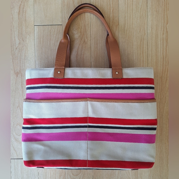 Kate Spade New York Oak Island Stripe tote bag 17 x 11 BEAUTIFUL PINK BAG - Picture 2 of 16